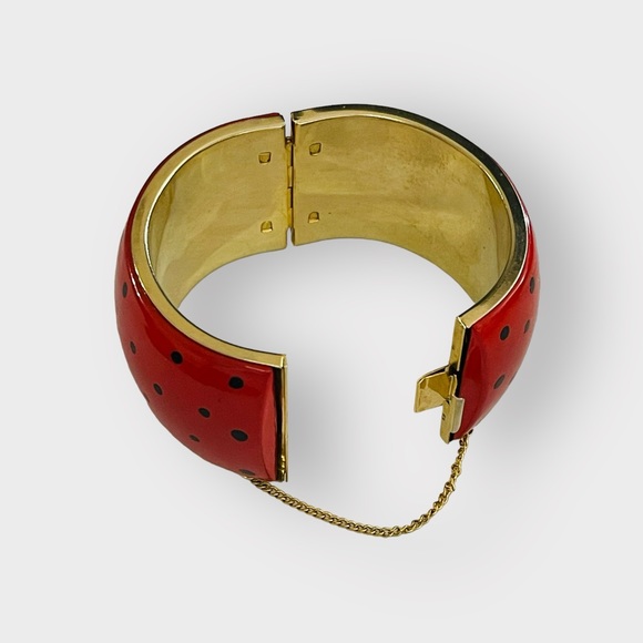 Huge Statement Vintage Red With Black Polka Dots Hinge Bangle Bracelet - Picture 7 of 10